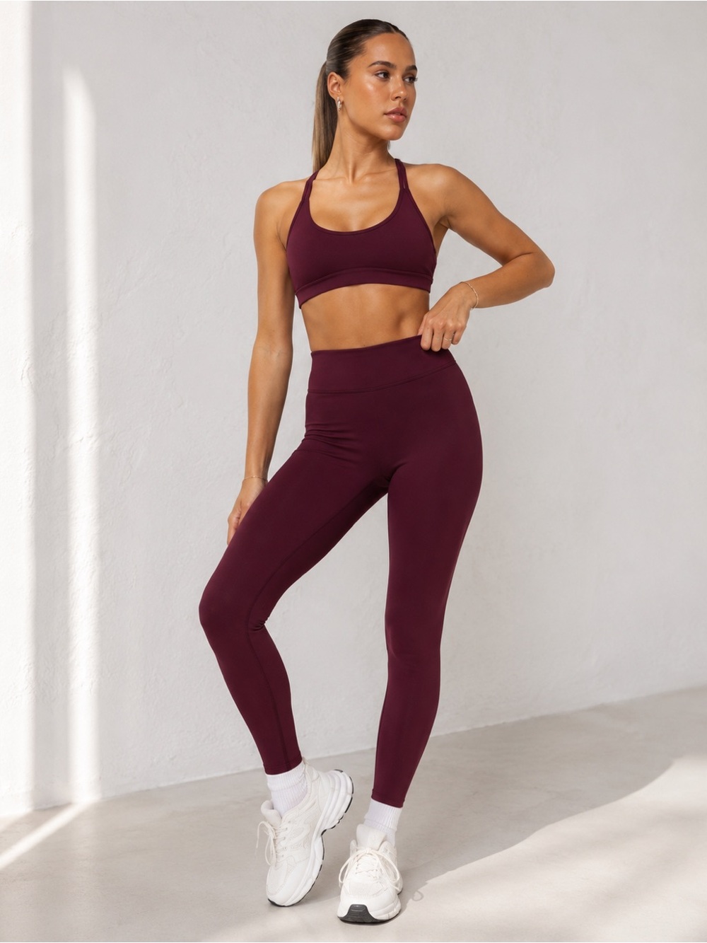 White Fox Active Go Getter High Waisted Leggings Burgundy L NWT
